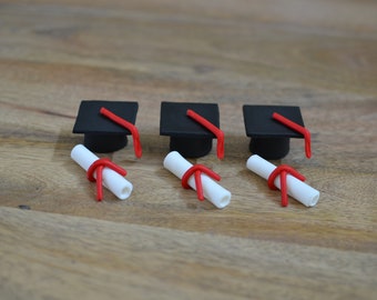 24 Graduation Cupcake Toppers: Fondant Hats & Diplomas