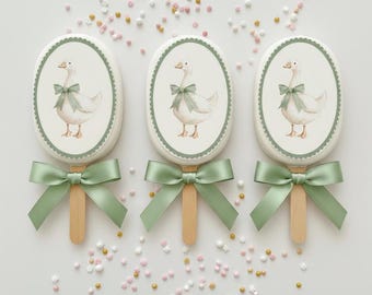 Silly goose edible image in Sage green, Sage green Baby Goose edible Images, Silly goose Edible Prints : 2x1.5” Precut for Cakesicles