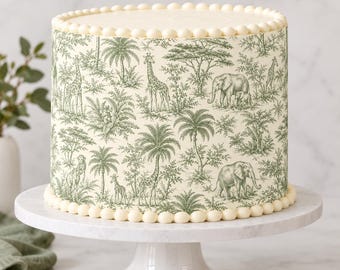 Sage Green Safari edible wrap, Chinoiserie Toile De Jouy, Sage green Safari, Premium Quality Sheet