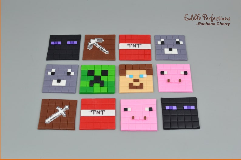 Edible Minecraft Inspired Fondant Cupcake Toppers Etsy