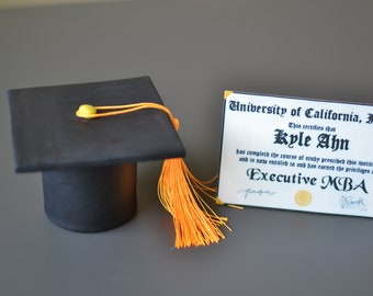 Fondant Graduation Cap Cake Topper with Silk Tassel & Personalized Diploma