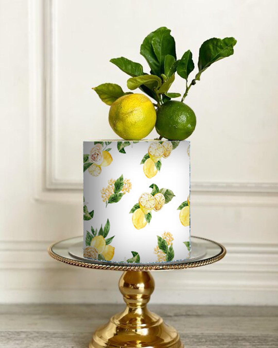Lemons Positano Italy Pattern Edible Image Sheet Cake Topper or Wrap