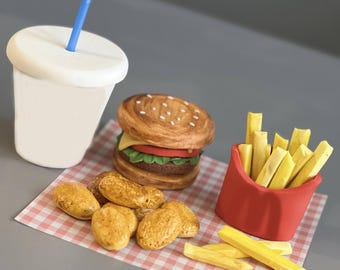 Fondant burger, Fries, Drink cake toppers: Fast food cake toppers
