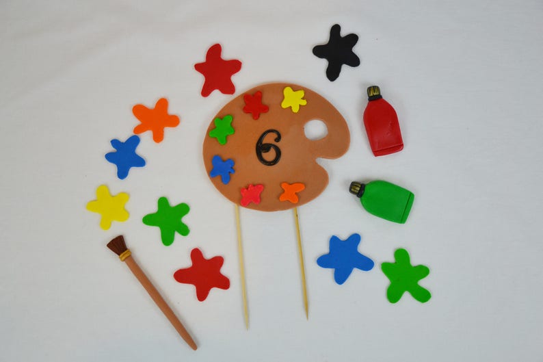 Fondant Paint Palette Cake Set Art Palette Cake Rainbow Etsy