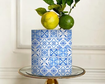 Positano Italy Greek Tile Pattern Edible Image Sheet Cake Topper or Wrap Around, Premium Quality Sheet
