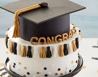 Fondant Graduation Cake Topper set, Fondant tassels, Acrylic Congrtas