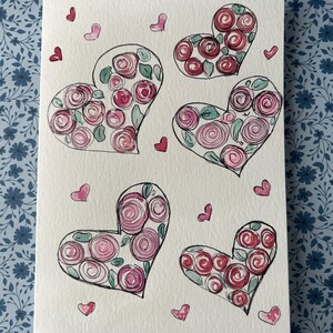 Heart Rose Card, Watercolor Rose Card, Watercolor Love Card