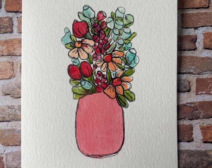 Hand Painted Watercolor Flower Card: Original Art Greeting Card - Etsy