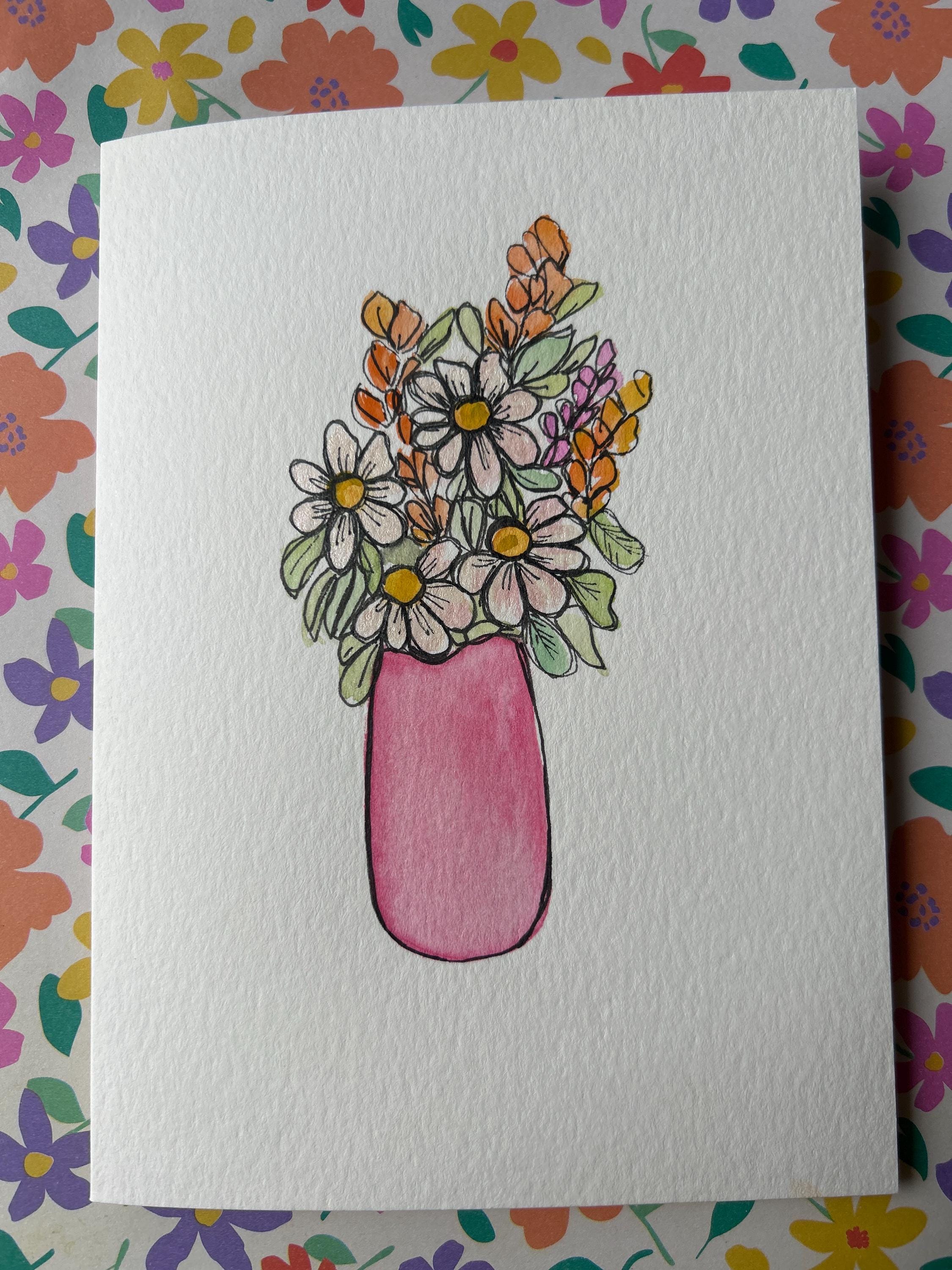 Hand-painted Watercolor Flower Card: Unique Greeting Card - Etsy
