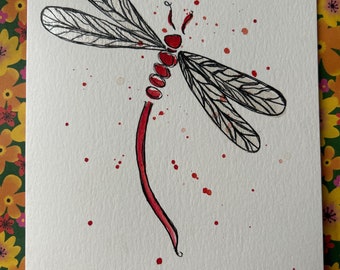 Hand-Painted Watercolor Dragonfly Card: One-of-a-Kind