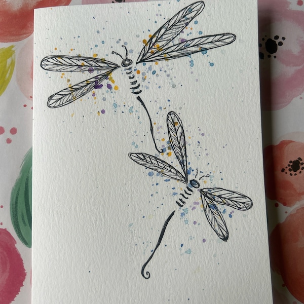 Watercolor Dragonfly Card, Hand Painted Dragonfly Card, Watercolor dragonfly homemade Card