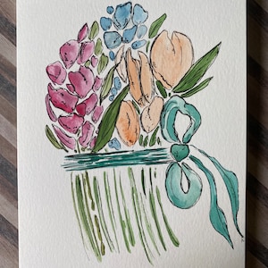 Cartão pintado à mão em aquarela, cartão de flores em aquarela, aquarelas