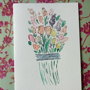 Cartão de flores pintado à mão, cartão de flores em aquarela, cartão único