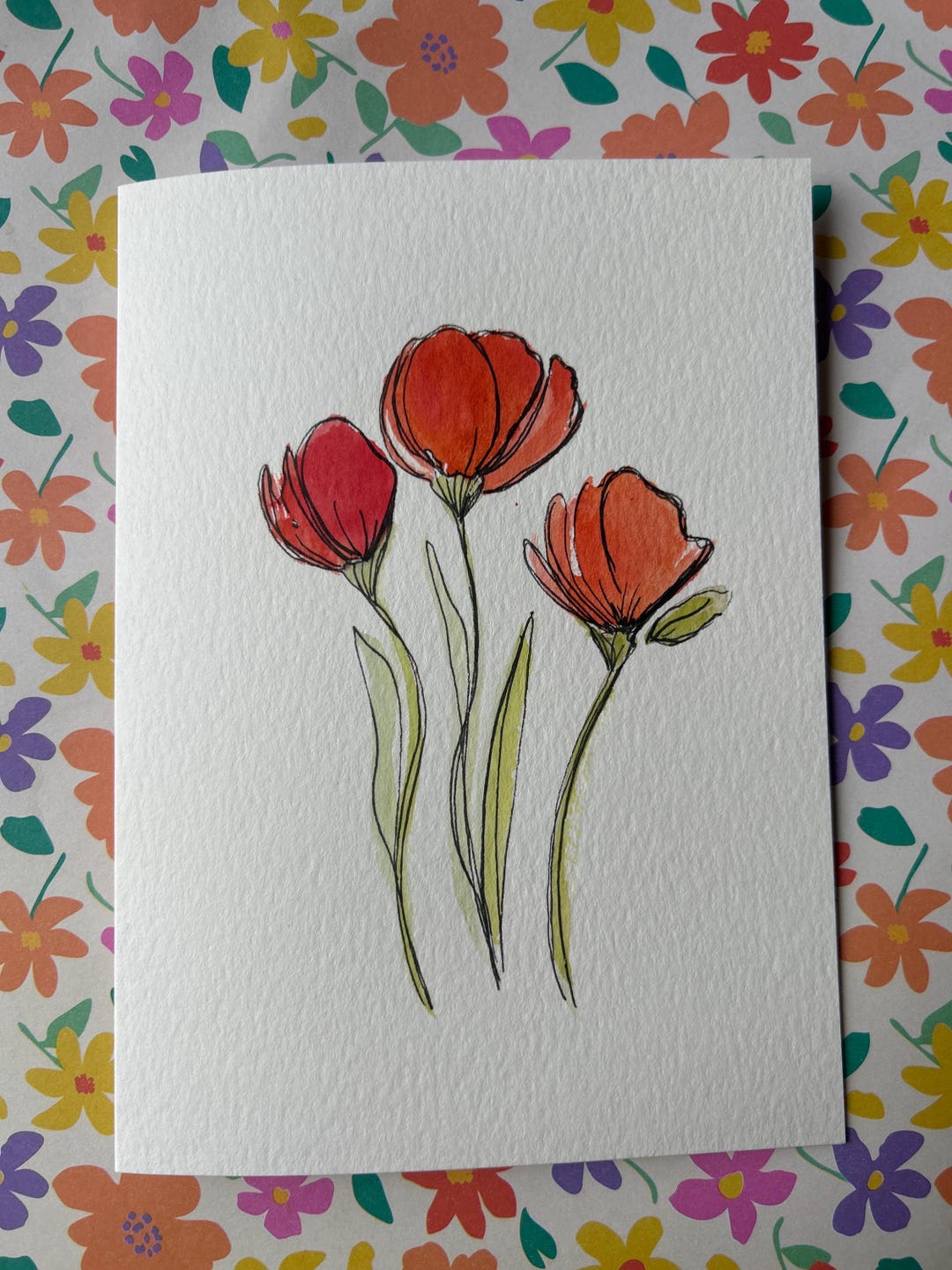 Hand-painted Watercolor Flower Card: Unique Greeting Card - Etsy