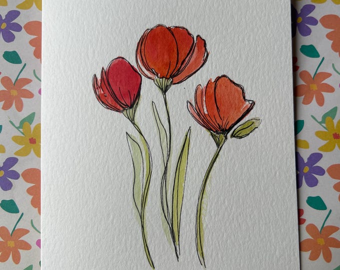Hand-painted Watercolor Flower Card: Unique Greeting Card - Etsy