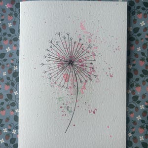 Cartão de dente-de-leão, cartão de dente-de-leão em aquarela, cartão de dente-de-leão pintado à mão