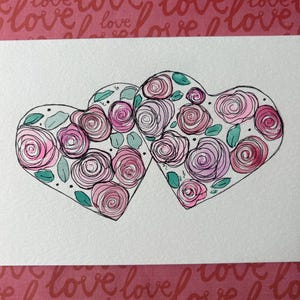 Heart Rose Card, Watercolor Rose Card, Watercolor Love Card