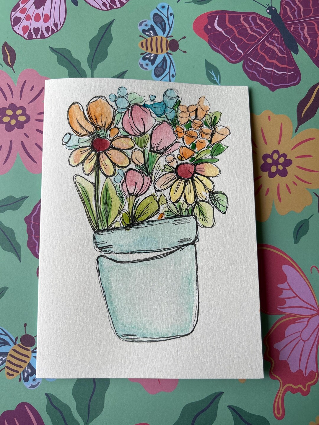 Hand Painted Floral Watercolor Card, Blank Inside, Includes Envelope - Etsy