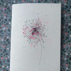 Cartão de dente-de-leão, cartão de dente-de-leão em aquarela, cartão de dente-de-leão pintado à mão