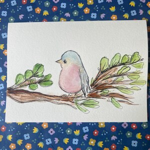 Watercolor Bird Card, Blue Bird Card, Hand Painted Bird Card