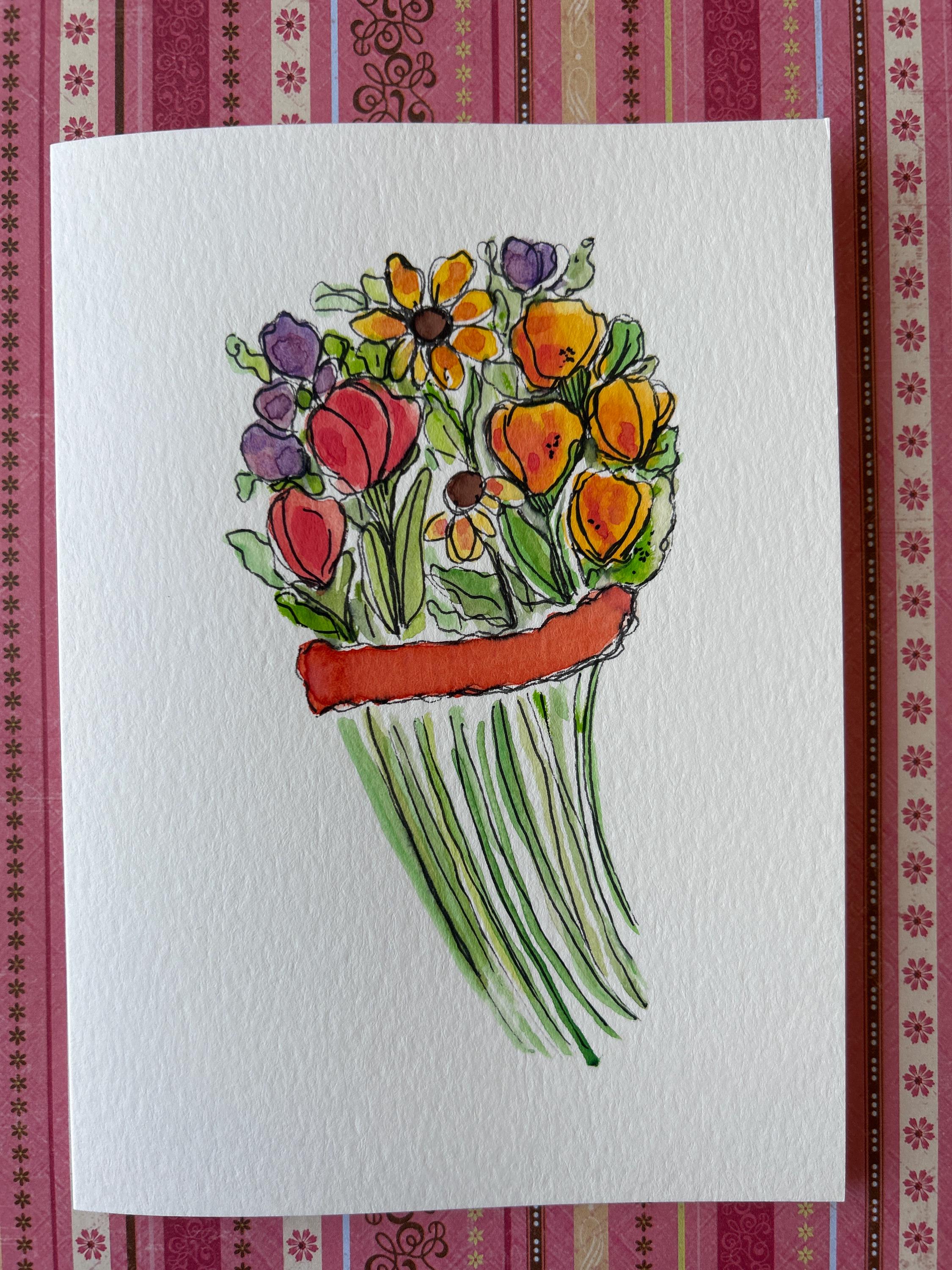 Hand Painted Watercolor Flower Card: Original Art Greeting Card - Etsy
