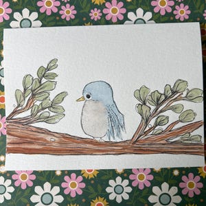 Watercolor Bird Card, Blue Bird Card, Hand Painted Bird Card