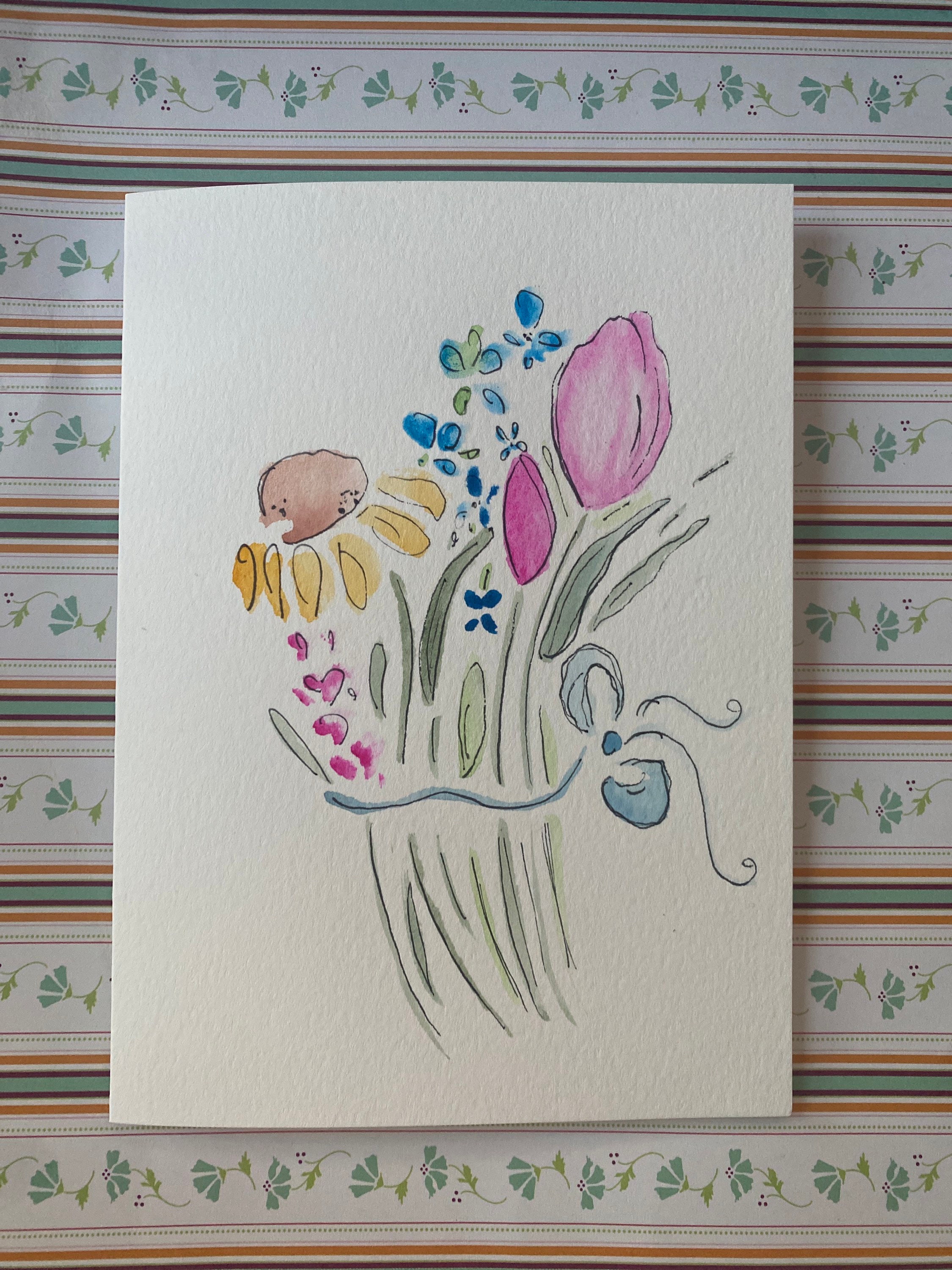 Watercolors Watercolor Greeting Card Homemade Cards Flower Etsy
