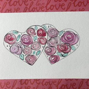 Heart Rose Card, Watercolor Rose Card, Watercolor Love Card
