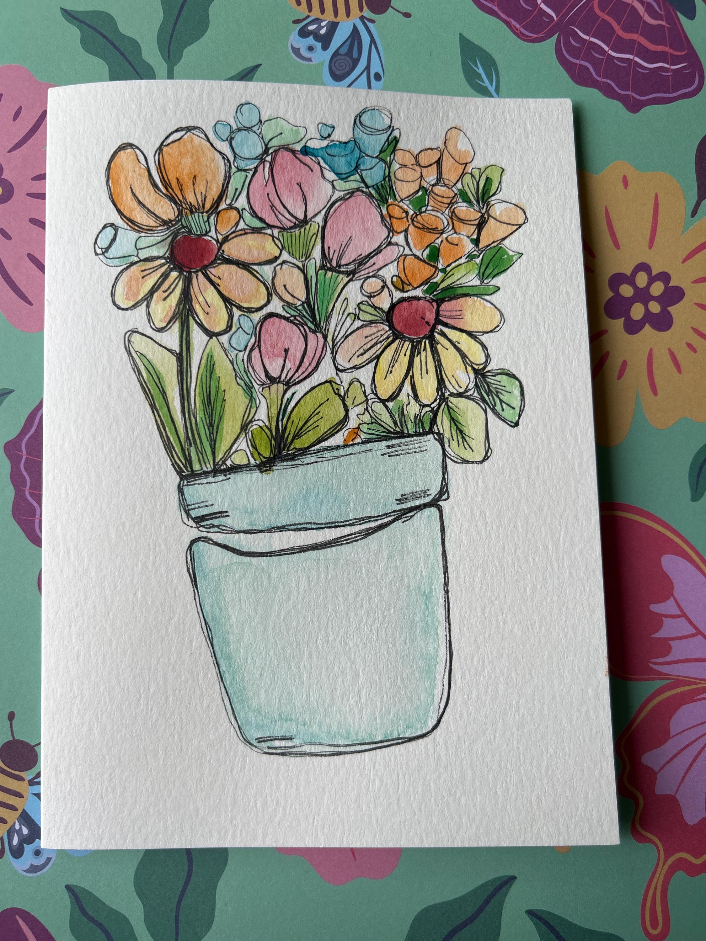 Hand Painted Floral Watercolor Card, Blank Inside, Includes Envelope - Etsy
