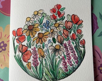 Hand-painted Watercolor Flower Card: Unique Greeting Card - Etsy