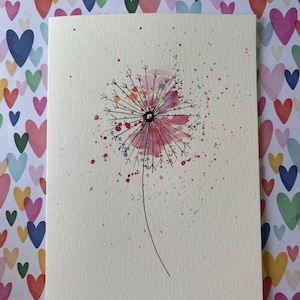 Homemade Dandelion Card, Watercolor Dandelion Card, Dandelion Art