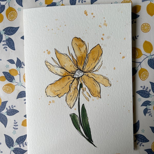 Homemade Watercolor Flower Card, Flower Greeting Card, One-of-a-Kind Greeting Card