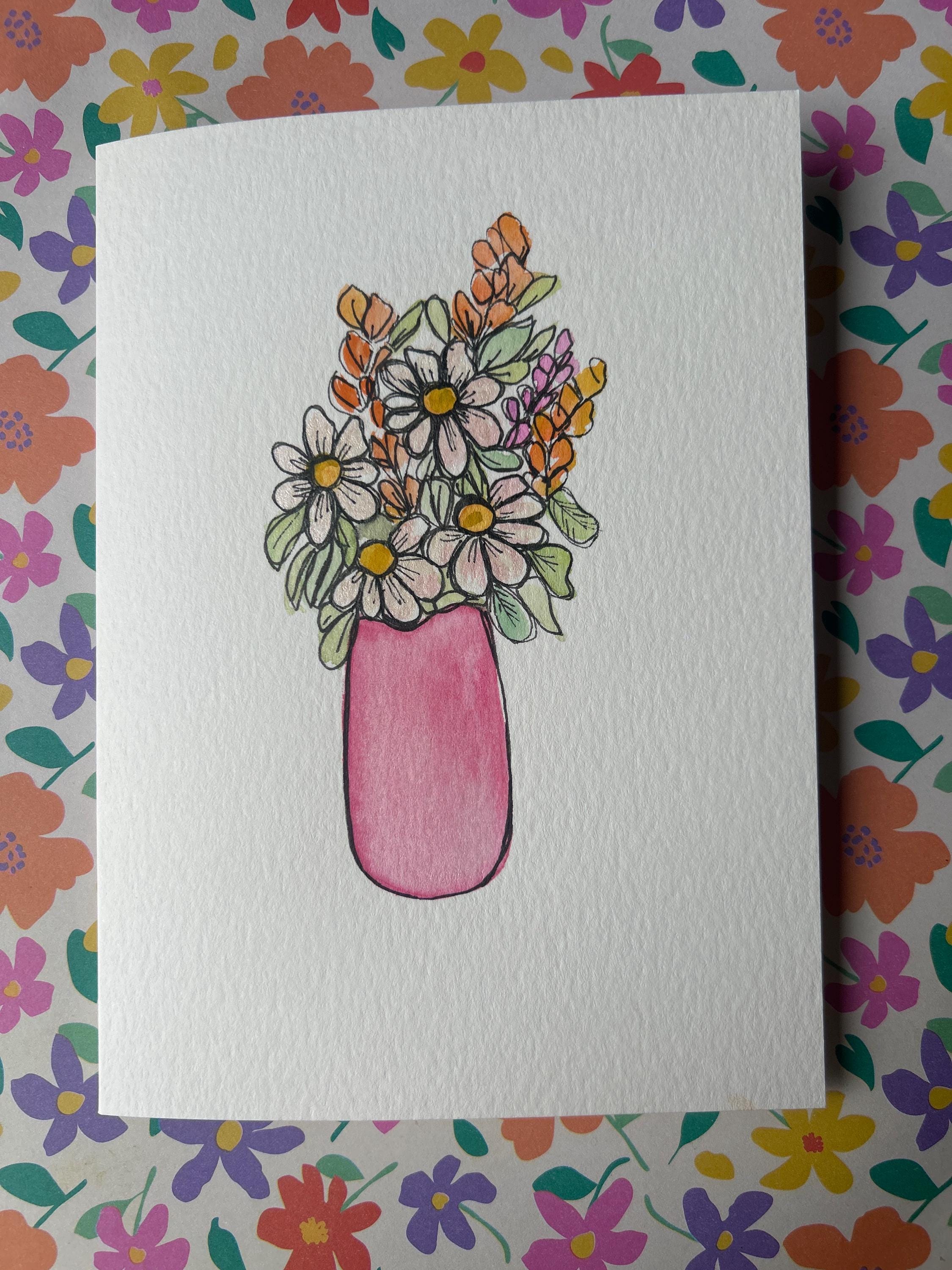 Hand-painted Watercolor Flower Card: Unique Greeting Card - Etsy