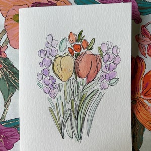 Flower Note Card, Watercolor Flower Card, One of a Kind Greeting Card