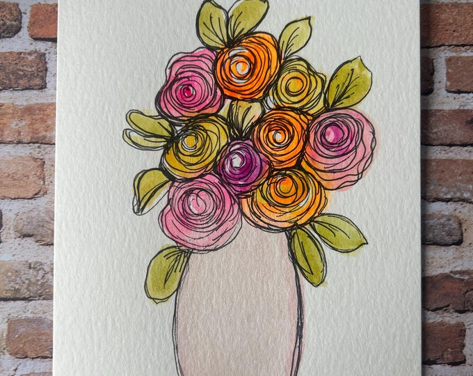 Hand Painted Watercolor Flower Card: One-of-a-kind Greeting Card - Etsy