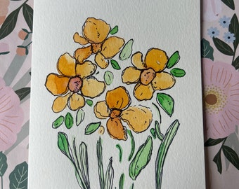 Hand Painted Watercolor Flower Blank Greeting Card - Etsy