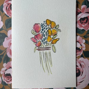 Cartão pintado à mão em aquarela, cartão de flores em aquarela, aquarelas