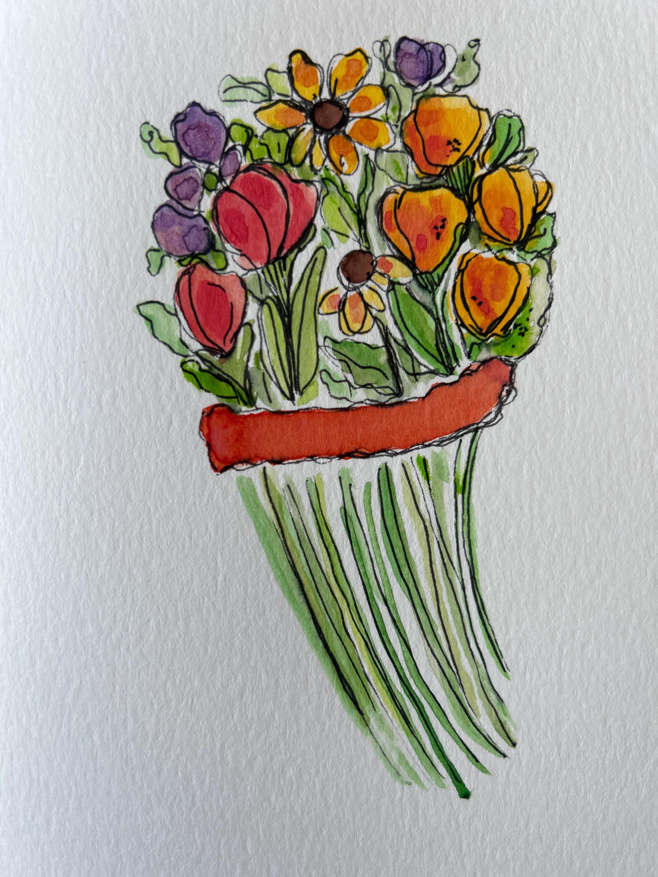 Hand Painted Watercolor Flower Card: Original Art Greeting Card - Etsy
