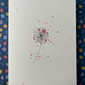 Cartão de dente-de-leão, cartão de dente-de-leão em aquarela, cartão de dente-de-leão pintado à mão