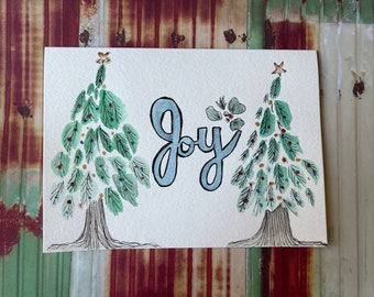 Joy Christmas Card, Watercolor Holiday Card, Christmas Card