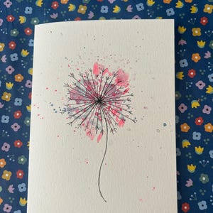 Dandelion Card, Watercolor Dandelion Card, Hand Painted Dandelion Card
