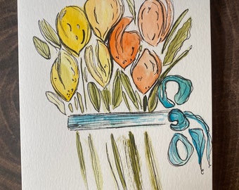 Tulip Card, Watercolor Tulip Card, Homemade Flower Card