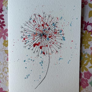 Dandelion Card, Watercolor Dandelion Card, Hand Painted Dandelion Card