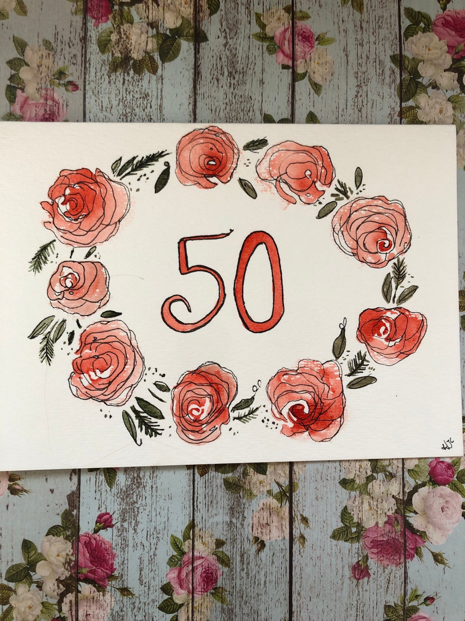 50th Birthday Card Hand Painted 50th Birthday Card  Etsy