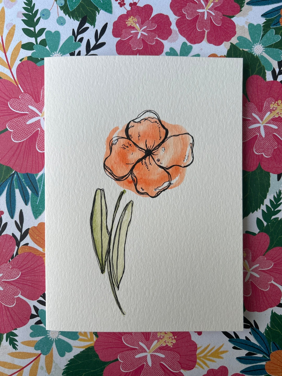 Flower Greeting Card Watercolor Flower Card Homemade Cards - Etsy