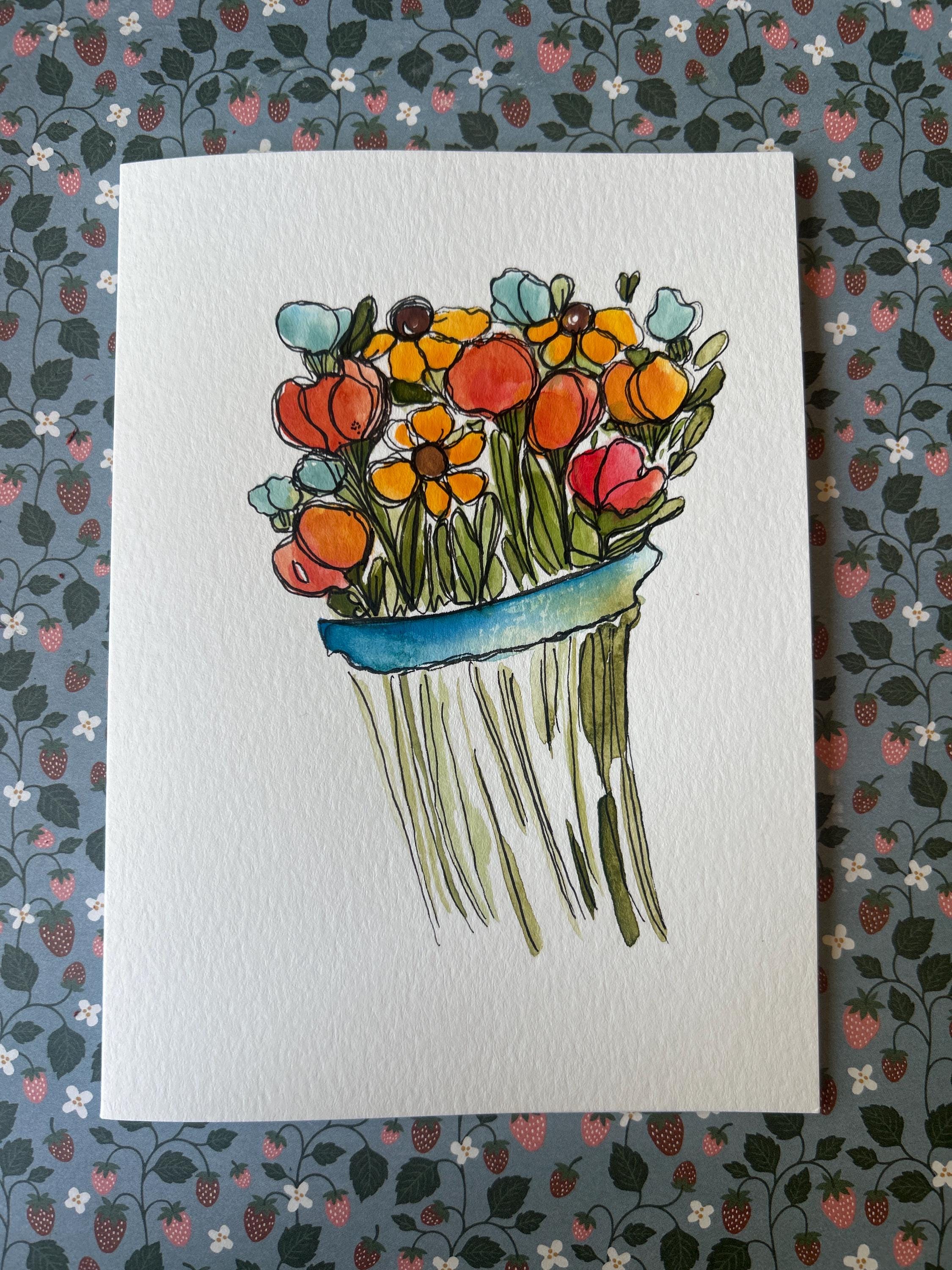 Hand Painted Watercolor Flower Card: Original Art Greeting Card - Etsy ...