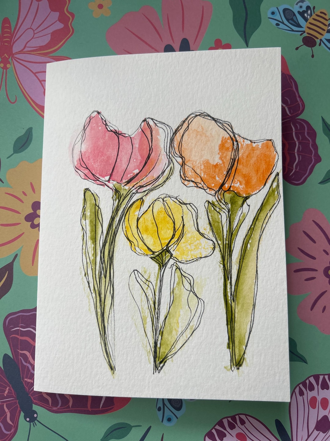 Hand Painted Flower Card: Original Watercolor Art, Includes Envelope - Etsy
