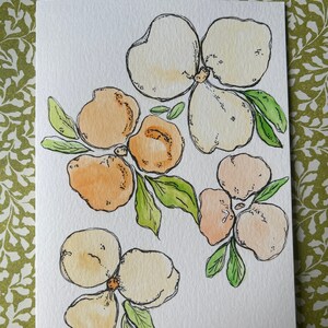 Cartão pintado à mão em aquarela, cartão de flores em aquarela, aquarelas