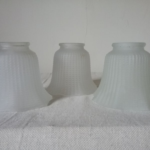 Set of 3 frosted hobnail glass lampshades