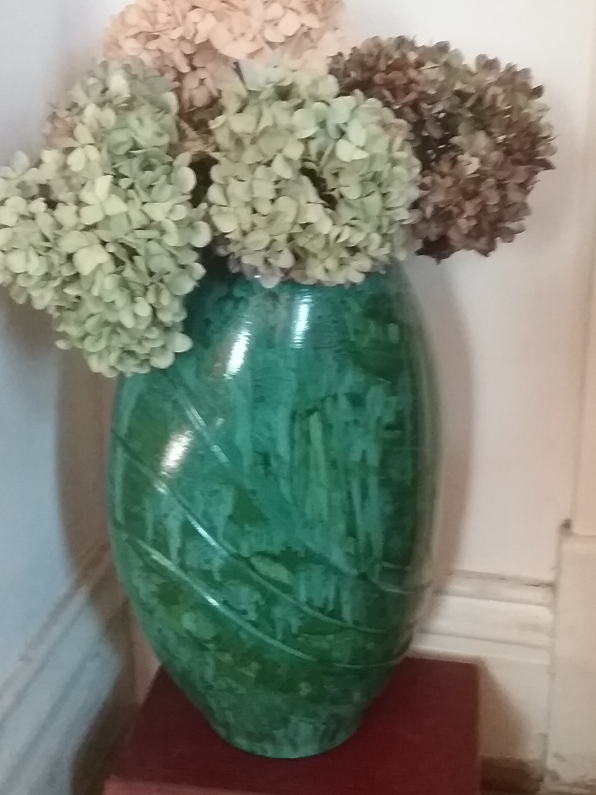 Large Glass Vase Vinegar Painted in Teal/green/blue Etsy